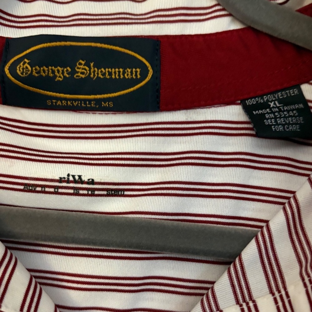 George Sherman Mens XL Polo Shirt Maroon White Striped Bulldog MSU 1580P - Picture 5 of 6